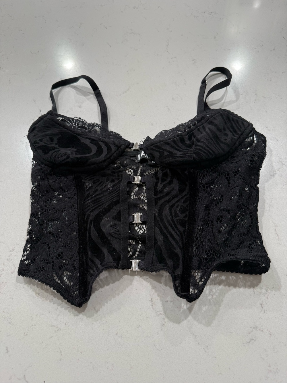 I. AM. GIA Black Lace Corset Top with Adjustable Straps. Size Small - Picture 2 of 6